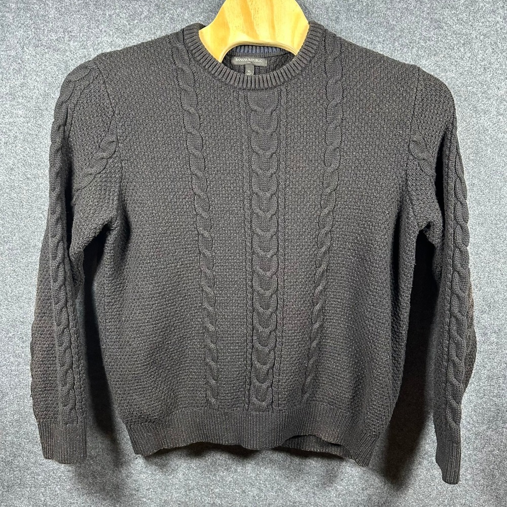 Banana Republic Mens Cable Knit Grandpa Sweater XL Dark Gray Wool Blend